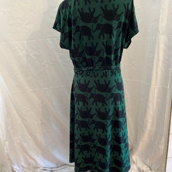 Modcloth Woman's Green/Black Elephant Day Parade Dress Sz LR - Picture 5 of 10